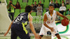 Dominic Waters (no.4) of Union Olimpija (R) and Sergio Llull (no.23) of Real Madrid (L) during Turkish Airlines Euroleague basketball match of fifth round between Union Olimpija, Ljubljana, Slovenia and Real Madrid, Spain. Match between Union Olimpija and Real Madrid was played in in Stozice Arena in Ljubljana, Slovenia, on Friday, 9th of November 2012.
