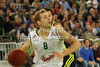 Jaka Blazic (no.8) of Union Olimpija during Turkish Airlines Euroleague basketball match of fifth round between Union Olimpija, Ljubljana, Slovenia and Real Madrid, Spain. Match between Union Olimpija and Real Madrid was played in in Stozice Arena in Ljubljana, Slovenia, on Friday, 9th of November 2012.
