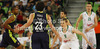 Teemu Rannikko (no.9) of Union Olimpija (R) playing defense against Sergio Llull (no.23) of Real Madrid (L) during Turkish Airlines Euroleague basketball match of fifth round between Union Olimpija, Ljubljana, Slovenia and Real Madrid, Spain. Match between Union Olimpija and Real Madrid was played in in Stozice Arena in Ljubljana, Slovenia, on Friday, 9th of November 2012.
