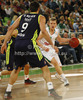 Teemu Rannikko (no.9) of Union Olimpija (R) and Felipe Reyes (no.9) of Real Madrid (L) during Turkish Airlines Euroleague basketball match of fifth round between Union Olimpija, Ljubljana, Slovenia and Real Madrid, Spain. Match between Union Olimpija and Real Madrid was played in in Stozice Arena in Ljubljana, Slovenia, on Friday, 9th of November 2012.
