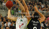 Drazen Bubnic (no.14) of Union Olimpija (L) and Felipe Reyes (no.9) of Real Madrid (R) during Turkish Airlines Euroleague basketball match of fifth round between Union Olimpija, Ljubljana, Slovenia and Real Madrid, Spain. Match between Union Olimpija and Real Madrid was played in in Stozice Arena in Ljubljana, Slovenia, on Friday, 9th of November 2012.
