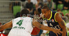 Dontaye Draper (no.4) of Real Madrid (R) and Dominic Waters (no.4) of Union Olimpija (L) during Turkish Airlines Euroleague basketball match of fifth round between Union Olimpija, Ljubljana, Slovenia and Real Madrid, Spain. Match between Union Olimpija and Real Madrid was played in in Stozice Arena in Ljubljana, Slovenia, on Friday, 9th of November 2012.
