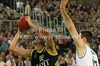 Mirza Begic (no.16) of Real Madrid (L) and Aron Baynes (no.12) of Union Olimpija (L) during Turkish Airlines Euroleague basketball match of fifth round between Union Olimpija, Ljubljana, Slovenia and Real Madrid, Spain. Match between Union Olimpija and Real Madrid was played in in Stozice Arena in Ljubljana, Slovenia, on Friday, 9th of November 2012.
