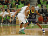Dontaye Draper (no.4) of Real Madrid (R) and Dominic Waters (no.4) of Union Olimpija (L) during Turkish Airlines Euroleague basketball match of fifth round between Union Olimpija, Ljubljana, Slovenia and Real Madrid, Spain. Match between Union Olimpija and Real Madrid was played in in Stozice Arena in Ljubljana, Slovenia, on Friday, 9th of November 2012.
