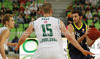 Rudy Fernandez (no.5) of Real Madrid (R) and Dylan Page (no.15) of Union Olimpija (L) during Turkish Airlines Euroleague basketball match of fifth round between Union Olimpija, Ljubljana, Slovenia and Real Madrid, Spain. Match between Union Olimpija and Real Madrid was played in in Stozice Arena in Ljubljana, Slovenia, on Friday, 9th of November 2012.
