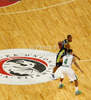 Dontaye Draper (no.4) of Real Madrid and Dominic Waters (no.4) of Union Olimpija during Turkish Airlines Euroleague basketball match of fifth round between Union Olimpija, Ljubljana, Slovenia and Real Madrid, Spain. Match between Union Olimpija and Real Madrid was played in in Stozice Arena in Ljubljana, Slovenia, on Friday, 9th of November 2012.
