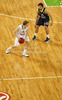 Teemu Rannikko (no.9) of Union Olimpija (L) and Sergio Llull (no.23) of Real Madrid (R) during Turkish Airlines Euroleague basketball match of fifth round between Union Olimpija, Ljubljana, Slovenia and Real Madrid, Spain. Match between Union Olimpija and Real Madrid was played in in Stozice Arena in Ljubljana, Slovenia, on Friday, 9th of November 2012.
