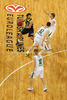Sergio Llull (no.23) of Real Madrid (L) trying to get by Aron Baynes (no.12) of Union Olimpija (L) and Teemu Rannikko (no.9) of Union Olimpija (R) during Turkish Airlines Euroleague basketball match of fifth round between Union Olimpija, Ljubljana, Slovenia and Real Madrid, Spain. Match between Union Olimpija and Real Madrid was played in in Stozice Arena in Ljubljana, Slovenia, on Friday, 9th of November 2012.
