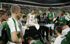 Team of Union Olimpija gathered together before start of Turkish Airlines Euroleague basketball match of sixth round between Union Olimpija, Ljubljana, Slovenia and Mapooro Cantu, Italy. Match between Union Olimpija and Mapooro Cantu was played in in Stozice Arena in Ljubljana, Slovenia, on Thursday, 15th of November 2012.
