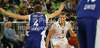 Teemu Rannikko (no.9) of Union Olimpija (R) and JJakub Kudlacek (no.4) of Mapooro Cantu (L) during Turkish Airlines Euroleague basketball match of sixth round between Union Olimpija, Ljubljana, Slovenia and Mapooro Cantu, Italy. Match between Union Olimpija and Mapooro Cantu was played in in Stozice Arena in Ljubljana, Slovenia, on Thursday, 15th of November 2012.

