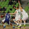 Teemu Rannikko (no.9) of Union Olimpija (R) in defense against Jonathan Tabu (no.18) of Mapooro Cant (L) during Turkish Airlines Euroleague basketball match of sixth round between Union Olimpija, Ljubljana, Slovenia and Mapooro Cantu, Italy. Match between Union Olimpija and Mapooro Cantu was played in in Stozice Arena in Ljubljana, Slovenia, on Thursday, 15th of November 2012.
