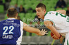 Alen Omic (no.23) of Union Olimpija (R) and Marco Cusin (no.22) of Mapooro Cantu (L) during Turkish Airlines Euroleague basketball match of sixth round between Union Olimpija, Ljubljana, Slovenia and Mapooro Cantu, Italy. Match between Union Olimpija and Mapooro Cantu was played in in Stozice Arena in Ljubljana, Slovenia, on Thursday, 15th of November 2012.

