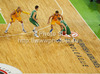 Luka Rupnik (no.5) of Union Olimpija (R) and Egor Vyaltsev (no.9) of BC Khimki Moscow (L) during Turkish Airlines Euroleague basketball match of sixth round between Union Olimpija, Ljubljana, Slovenia and BC Khimki Moscow, Russia. Match between Union Olimpija and BC Khimki Moscow was played in in Stozice Arena in Ljubljana, Slovenia, on Friday, 7th of December 2012.
