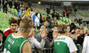 Teemu Rannikko (no.9) of Union Olimpija (R) and Sasu Salin (no.10) of Union Olimpija (L) greeting fans while some Finnish fans cheering for them after their victory in Turkish Airlines Euroleague basketball match of sixth round between Union Olimpija, Ljubljana, Slovenia and BC Khimki Moscow, Russia. Match between Union Olimpija and BC Khimki Moscow was played in in Stozice Arena in Ljubljana, Slovenia, on Friday, 7th of December 2012.
