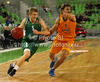 Luka Rupnik (no.5) of Union Olimpija (L) and Egor Vyaltsev (no.9) of BC Khimki Moscow (R) during Turkish Airlines Euroleague basketball match of sixth round between Union Olimpija, Ljubljana, Slovenia and BC Khimki Moscow, Russia. Match between Union Olimpija and BC Khimki Moscow was played in in Stozice Arena in Ljubljana, Slovenia, on Friday, 7th of December 2012.
