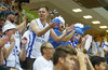 Finnish fans cheering for their team during FIBA European basketball championships 2013 match between Finland and Turkey. Match between Finland and Turkey was played on Wednesday, 4th of September 2013 in Bonifika arena in Koper, Slovenia.
