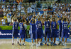 Finnish players celebrate their victory in front of numerous Finnish fans during FIBA European basketball championships 2013 match between Finland and Turkey. Match between Finland and Turkey was played on Wednesday, 4th of September 2013 in Bonifika arena in Koper, Slovenia.
