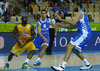 Thomas Massamba (no.9) of Sweden (L) and Nikos Zisis (no.6) of Greece (R) during FIBA European basketball championships 2013 match between Sweden and Greece. Match between Sweden and Greece was played on Wednesday, 4th of September 2013 in Bonifika arena in Koper, Slovenia.

