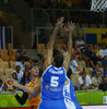 Jonas Jerebko (no.11) of Sweden (L) trying to shoot over Yannis Bourousis (no.5) of Greece (R) during FIBA European basketball championships 2013 match between Sweden and Greece. Match between Sweden and Greece was played on Wednesday, 4th of September 2013 in Bonifika arena in Koper, Slovenia.
