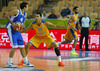 Erik Rush (no.13) of Sweden (R) playing in defense against Kostas Sloukas (no.4) of Greece (L) during FIBA European basketball championships 2013 match between Sweden and Greece. Match between Sweden and Greece was played on Wednesday, 4th of September 2013 in Bonifika arena in Koper, Slovenia.
