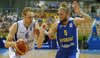 Kimmo Muurinen (no.6) of Finland (L) and Jonathan Skjoldebrand (no.5) of Sweden (R) during FIBA European basketball championships 2013 match between Finland and Sweden. Match between Finland and Sweden was played on Thursday, 5th of September 2013 in Bonifika arena in Koper, Slovenia.
