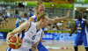 Kimmo Muurinen (no.6) of Finland (front) and Jonathan Skjoldebrand (no.5) of Sweden (back) during FIBA European basketball championships 2013 match between Finland and Sweden. Match between Finland and Sweden was played on Thursday, 5th of September 2013 in Bonifika arena in Koper, Slovenia.
