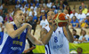Gerald Lee (no.8) of Finland (R) and Joakim Kjellbom (no.6) of Sweden (L) during FIBA European basketball championships 2013 match between Finland and Sweden. Match between Finland and Sweden was played on Thursday, 5th of September 2013 in Bonifika arena in Koper, Slovenia.
