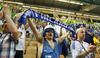 Finnish fans celebrate victory of their team during FIBA European basketball championships 2013 match between Finland and Sweden. Match between Finland and Sweden was played on Thursday, 5th of September 2013 in Bonifika arena in Koper, Slovenia.
