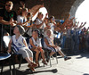 Finnish fans cheering when Finnish team meet their fans after end of the FIBA European basketball championships 2013 match between Finland and Sweden. Match between Finland and Sweden was played on Thursday, 5th of September 2013 in Bonifika arena in Koper, Slovenia.
