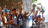 Finnish fans cheering when Finnish team meet their fans after end of the FIBA European basketball championships 2013 match between Finland and Sweden. Match between Finland and Sweden was played on Thursday, 5th of September 2013 in Bonifika arena in Koper, Slovenia.

