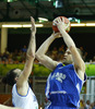 Hanno Mottola (no.13) of Finland (R) shooting over Luigi Datome (no.13) of Italy (L) during FIBA European basketball championships 2013 match between Finland and Italy. Match between Finland and Italy was played on Saturday, 7th of September 2013 in Bonifika arena in Koper, Slovenia.
