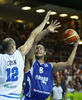 Gerald Lee (no.8) of Finland (R) shooting over Marco Cusin (no.12) of Italy (L) during FIBA European basketball championships 2013 match between Finland and Italy. Match between Finland and Italy was played on Saturday, 7th of September 2013 in Bonifika arena in Koper, Slovenia.
