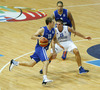Petteri Koponen (no.11) of Finland (L) and Andrea Cinciarini (no.15) of Italy (R) during FIBA European basketball championships 2013 match between Finland and Italy. Match between Finland and Italy was played on Saturday, 7th of September 2013 in Bonifika arena in Koper, Slovenia.

