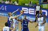 Kimmo Muurinen (no.6) of Finland (M) shooting over Marco Belinelli (no.10) of Italy (L) and Luigi Datome (no.13) of Italy (2nd from R), while Gerald Lee (no.8) of Finland (R) getting ready to jump for rebound ball during FIBA European basketball championships 2013 match between Finland and Italy. Match between Finland and Italy was played on Saturday, 7th of September 2013 in Bonifika arena in Koper, Slovenia.
