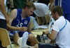Teemu Rannikko (no.15) of Finland cooling his injured ankle with ice during FIBA European basketball championships 2013 match between Finland and Italy. Match between Finland and Italy was played on Saturday, 7th of September 2013 in Bonifika arena in Koper, Slovenia.
