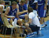 Teemu Rannikko (no.15) of Finland cooling his injured ankle with ice during FIBA European basketball championships 2013 match between Finland and Italy. Match between Finland and Italy was played on Saturday, 7th of September 2013 in Bonifika arena in Koper, Slovenia.
