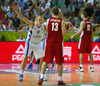 Sasu Salin (no.9) of Finland (L) playing defense on Dmitry Khvostov (no.13) of Russia (R) during FIBA European basketball championships 2013 match between Finland and Russia. Match between Finland and Russia was played on Sunday, 8th of September 2013 in Bonifika arena in Koper, Slovenia.
