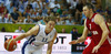 Petteri Koponen (no.11) of Finland (L) and Vitaliy Fridzon (no.7) of Russia (R) during FIBA European basketball championships 2013 match between Finland and Russia. Match between Finland and Russia was played on Sunday, 8th of September 2013 in Bonifika arena in Koper, Slovenia.
