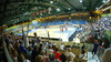 Finnish fans cheering for their team during FIBA European basketball championships 2013 match between Finland and Russia. Match between Finland and Russia was played on Sunday, 8th of September 2013 in Bonifika arena in Koper, Slovenia.
