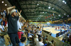 Finnish fans cheering for their team during FIBA European basketball championships 2013 match between Finland and Russia. Match between Finland and Russia was played on Sunday, 8th of September 2013 in Bonifika arena in Koper, Slovenia.
