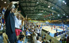 Finnish fans cheering for their team during FIBA European basketball championships 2013 match between Finland and Russia. Match between Finland and Russia was played on Sunday, 8th of September 2013 in Bonifika arena in Koper, Slovenia.
