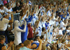 Finnish fans cheering for their team during FIBA European basketball championships 2013 match between Finland and Russia. Match between Finland and Russia was played on Sunday, 8th of September 2013 in Bonifika arena in Koper, Slovenia.

