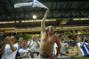 Finnish fans celebrate victory of their team during FIBA European basketball championships 2013 match between Finland and Russia. Match between Finland and Russia was played on Sunday, 8th of September 2013 in Bonifika arena in Koper, Slovenia.
