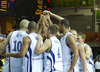 Finnish players celebrate victory after end of the FIBA European basketball championships 2013 match between Finland and Russia. Match between Finland and Russia was played on Sunday, 8th of September 2013 in Bonifika arena in Koper, Slovenia.
