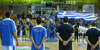 Greek players in front of their fans before start of the FIBA European basketball championships 2013 match between Finland and Greece. Match between Finland and Greece was played on Monday, 9th of September 2013 in Bonifika arena in Koper, Slovenia.
