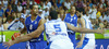 Gerald Lee (no.8) of Finland (L) and Yannis Bourousis (no.5) of Greece (R) during FIBA European basketball championships 2013 match between Finland and Greece. Match between Finland and Greece was played on Monday, 9th of September 2013 in Bonifika arena in Koper, Slovenia.
