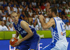 Tuukka Kotti (no.10) of Finland (L) and Kostas Kaimakoglou (no.13) of Greece (R) during FIBA European basketball championships 2013 match between Finland and Greece. Match between Finland and Greece was played on Monday, 9th of September 2013 in Bonifika arena in Koper, Slovenia.
