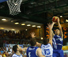 Tuukka Kotti (no.10) of Finland (R) shooting over Kostas Kaimakoglou (no.13) of Greece (L) during FIBA European basketball championships 2013 match between Finland and Greece. Match between Finland and Greece was played on Monday, 9th of September 2013 in Bonifika arena in Koper, Slovenia.
