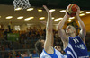 Tuukka Kotti (no.10) of Finland (R) and Kostas Kaimakoglou (no.13) of Greece (L) during FIBA European basketball championships 2013 match between Finland and Greece. Match between Finland and Greece was played on Monday, 9th of September 2013 in Bonifika arena in Koper, Slovenia.
