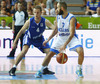Mikko Koivisto (no.4) of Finland (L) playing defense on Vassilis Spanoulis (no.7) of Greece (R) during FIBA European basketball championships 2013 match between Finland and Greece. Match between Finland and Greece was played on Monday, 9th of September 2013 in Bonifika arena in Koper, Slovenia.
